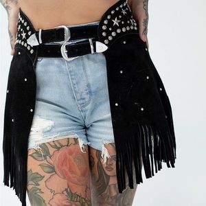 UNDERSTATED LEATHER BLACK PARIS TEXAS CHAPS SKIRT